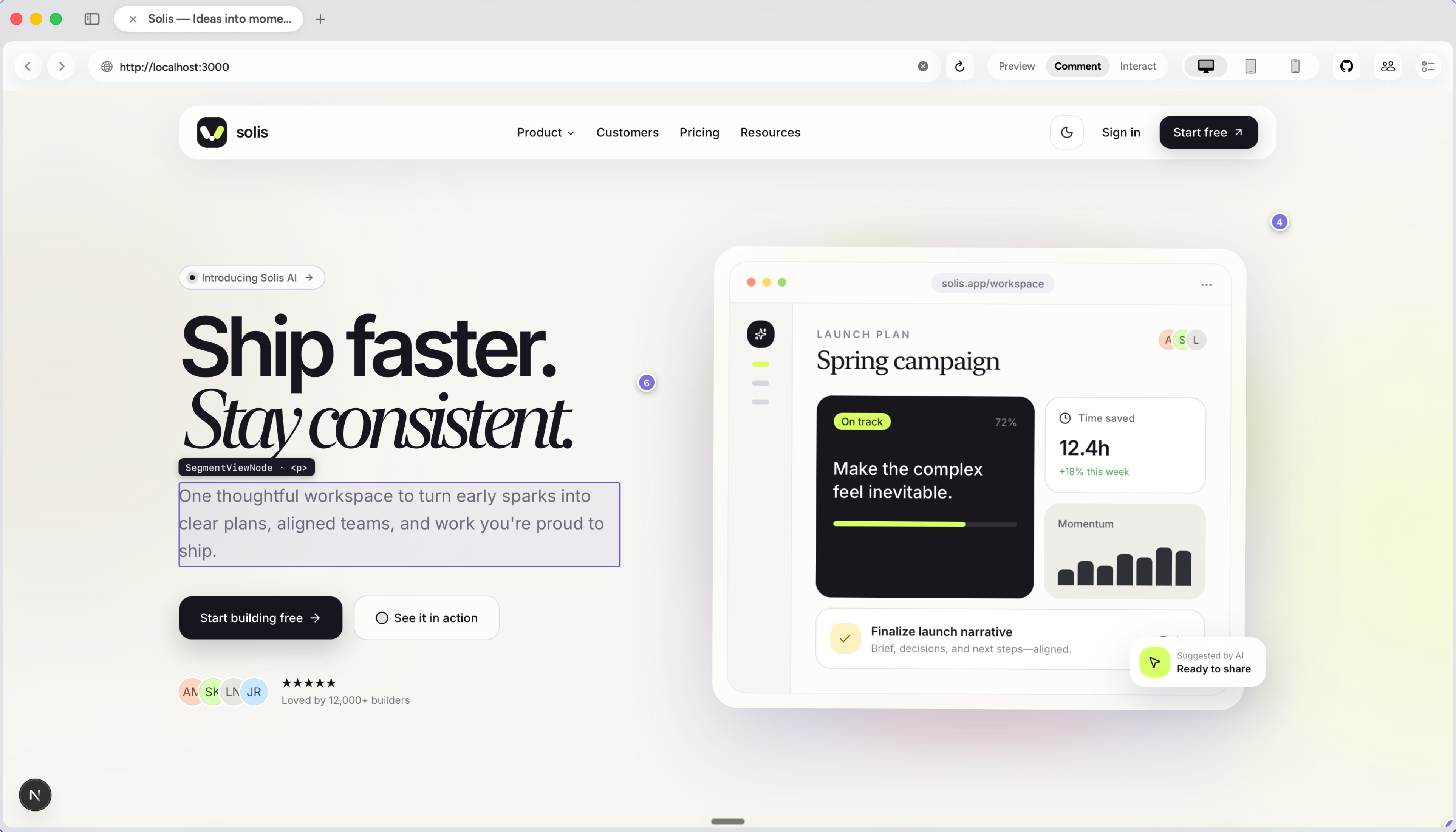 A website open in Refyn with an exact paragraph selected for visual feedback